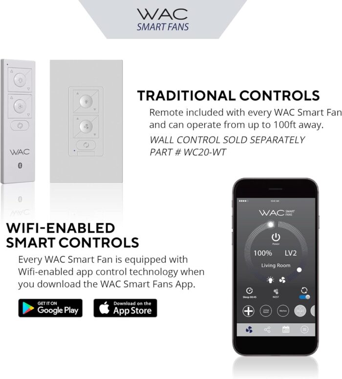 WAC Smart Fans Mocha Indoor and Outdoor 3-Blade Smart Home Ceiling Fan 54in Matte White with 3000K LED Light Kit and Remote Control works with Alexa and iOS or Android App - Image 3
