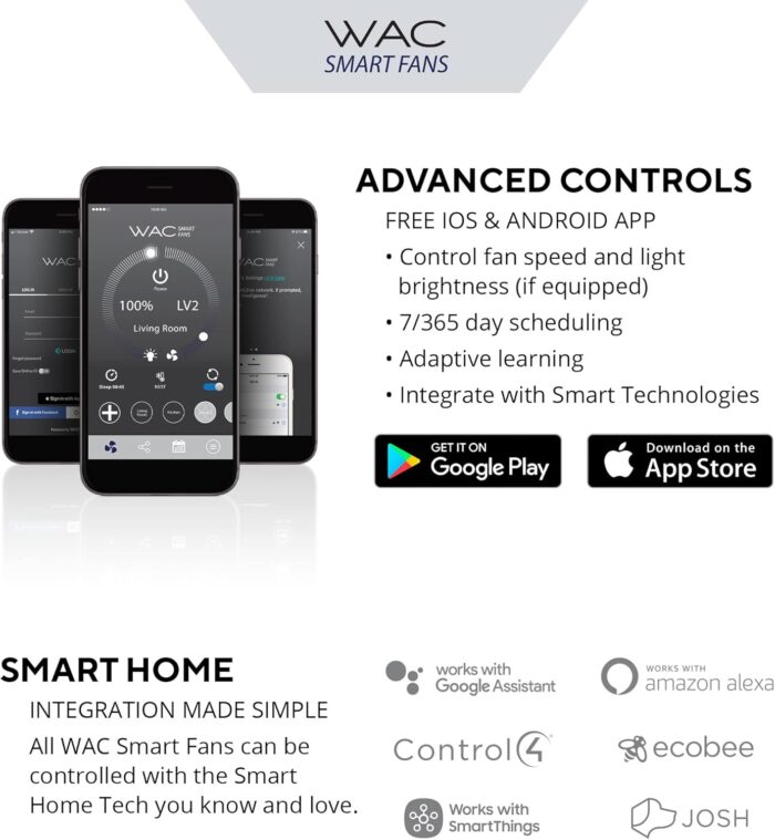 WAC Smart Fans Mocha Indoor and Outdoor 3-Blade Smart Home Ceiling Fan 54in Matte White with 3000K LED Light Kit and Remote Control works with Alexa and iOS or Android App - Image 4