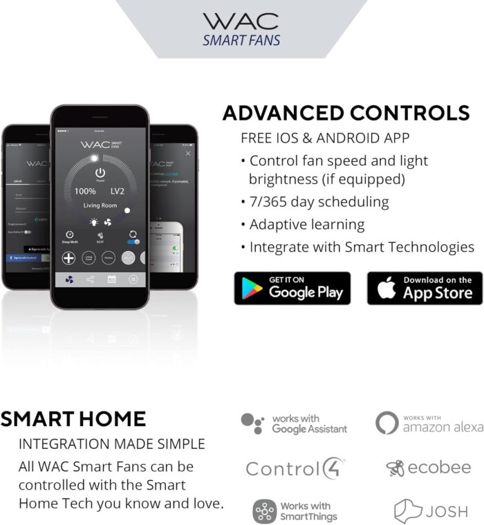 WAC Smart Fans Mod Indoor and Outdoor 3-Blade Smart Home Ceiling Fan 54in Matte Black Distressed Koa with 3000K LED Light Kit and Remote Control Works with Alexa and iOS or Android App - Image 4
