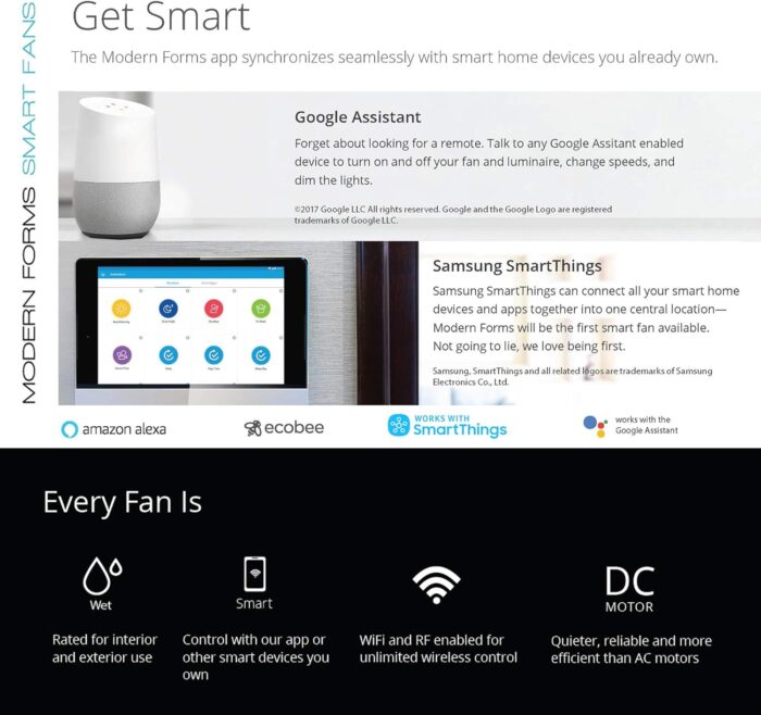Axis Smart Indoor and Outdoor 3-Blade Flush Mount Ceiling Fan 52in Matte White with 3000K LED Light Kit and Remote Control works with Alexa, Google Assistant, Samsung Things, and iOS or Android App - Image 8