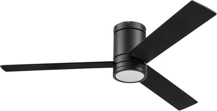Prominence Home Espy Modern 52 Inch Ceiling Fan with Light, LED, Remote Control, Flush Mount Indoor Fan with 3 Blades, Matte Black and Honey Birch Blade Finish Options, Matte Black (51464-01)