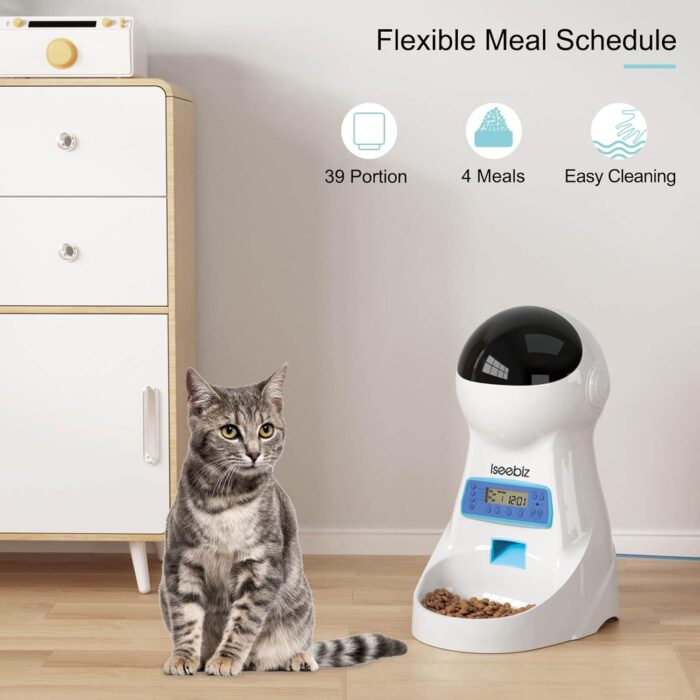 Automatic Cat Feeder, 101oz/3L Timed Cat Feeder for Dry Food with Anti-Clog Design, Up to 4 Meals with Portion Control, Dual Power Supply &10s Voice Recorder for Small Medium Cats Dogs - Image 2