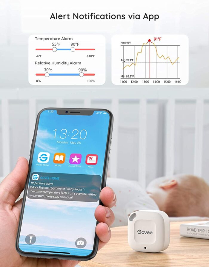Govee Bluetooth Hygrometer Thermometer, Wireless Thermometer, Mini Humidity Sensor with Notification Alert, Data Storage and Export, 262 Feet Connecting Range - Image 2