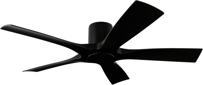 Modern Forms Aviator Smart Indoor and Outdoor 5-Blade Flush Mount Ceiling Fan 54in Matte Black with Remote Control (Light Kit Sold Separately) works with Alexa, and iOS or Android App
