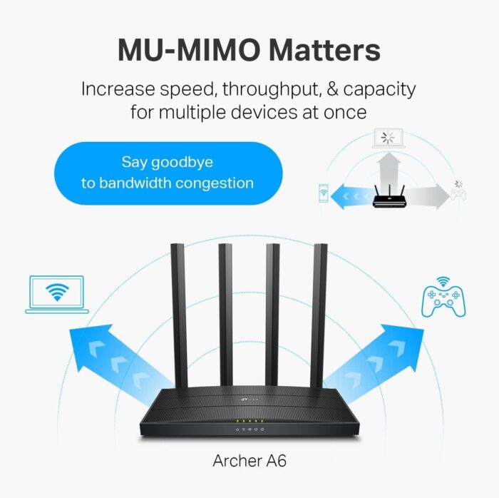 TP-Link AC1200 Gigabit WiFi Router (Archer A6) - Dual Band MU-MIMO Wireless Internet Router, 4 x Antennas, OneMesh and AP mode, Long Range Coverage - Image 3