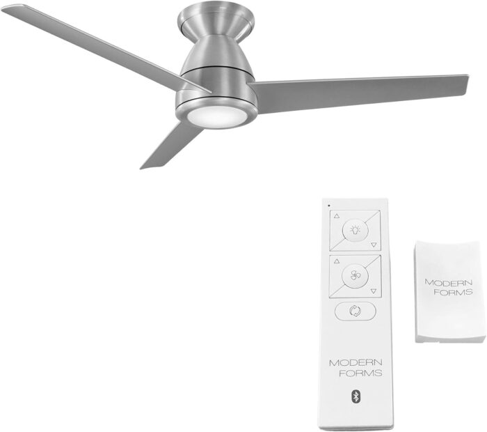 Tip Top Smart Indoor and Outdoor 3-Blade Flush Mount Ceiling Fan 44in Brushed Aluminum with 3000K LED Light Kit and Remote Control works with Alexa, Google Assistant, Samsung Things, and iOS or Android App - Image 2
