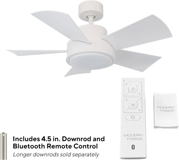 Vox Indoor and Outdoor 5-Blade 38in Smart Ceiling Fan in Matte White with 3000K LED Light Kit and Remote Control Works with Alexa and iOS or Android App - Image 2