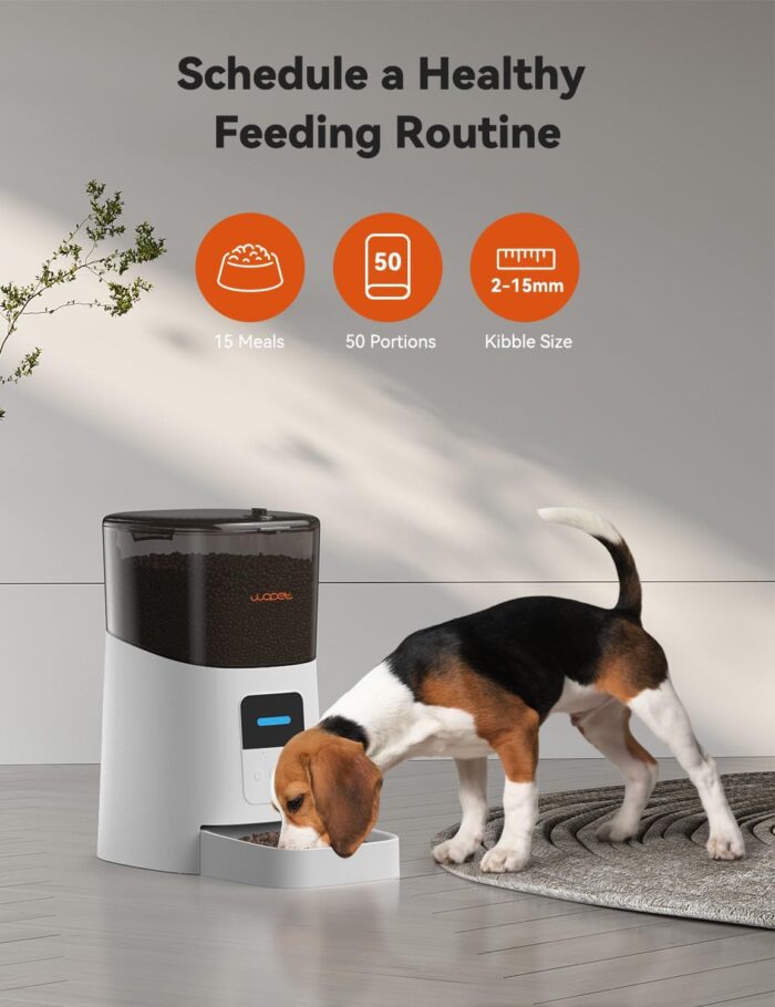 WOPET 6L Automatic Cat Feeder, WiFi Automatic Dog Feeder with APP Control for Remote Feeding, Automatic Cat Food Dispenser with Low Food Sensor and Voice Recorder, Up to 15 Meals Per Day - Image 3