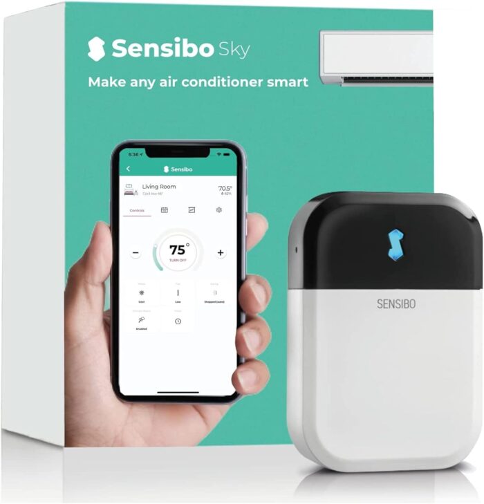 Sensibo Sky, Smart Wireless Air Conditioner Controller. Quick & Easy DIY Installation. Maintains Comfort with Energy Efficient. Automatic Wifi Thermostat Control App. Google, Alexa and Siri Compatible