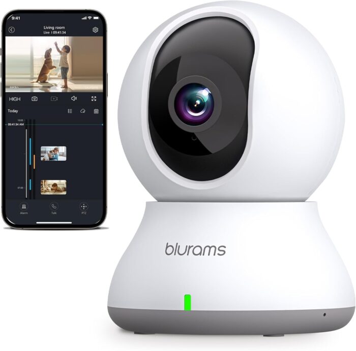 blurams Indoor Camera 2K, Cameras for Home Security 5GHz, 360° Pet Camera w/Motion Tracking, Phone App, 2-Way Audio, IR Night Vision, Siren, Works with Alexa & Google Assistant