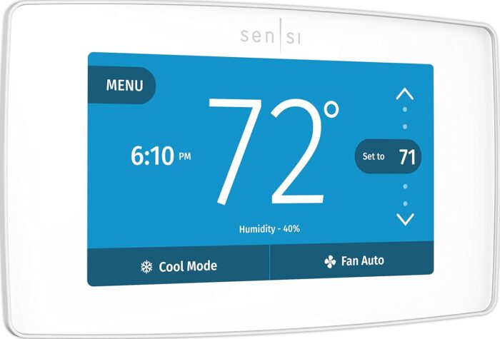 EMERSON Sensi Touch Wi-Fi Smart Thermostat with Touchscreen Color Display, Works with Alexa, Energy Star Certified, C-wire Required, ST75W , White