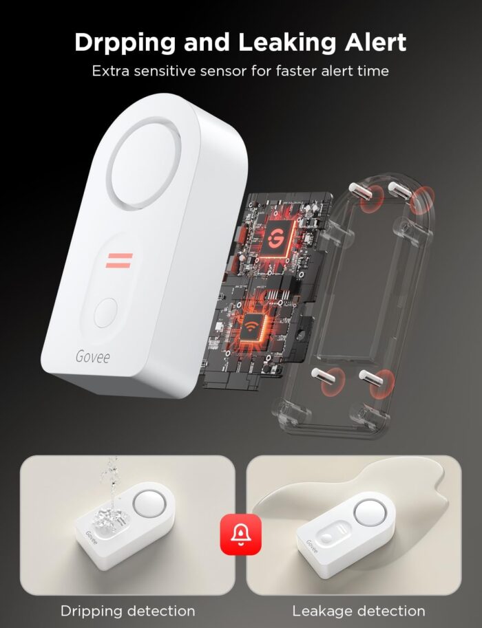 Govee WiFi Water Sensor 2 Pack, 100dB Adjustable Alarm and App Notifications, Leak and Drip Alerts by Email, Detector for Home, Bedrooms, Basement, Kitchen, Bathroom, Laundry(Not Support 5G WiFi) - Image 5