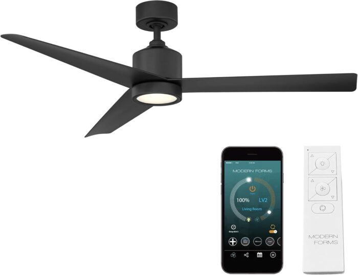 Lotus Smart Indoor and Outdoor 3-Blade Ceiling Fan 54in Matte Black with 3000K LED Light Kit and Remote Control works with Alexa, Google Assistant, Samsung Things, and iOS or Android App