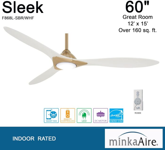 MINKA-AIRE CeilingF868 Ceiling Fan (Soft Brass/Flat White) - Image 4