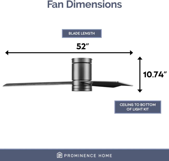 Prominence Home Espy Modern 52 Inch Ceiling Fan with Light, LED, Remote Control, Flush Mount Indoor Fan with 3 Blades, Matte Black and Honey Birch Blade Finish Options, Matte Black (51464-01) - Image 7