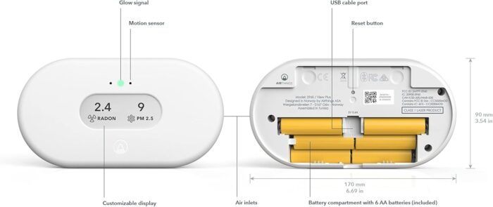 Airthings 2960 View Plus - Battery Powered Radon & Air Quality Monitor (PM, CO2, VOC, Humidity, Temp, Pressure) - Image 12