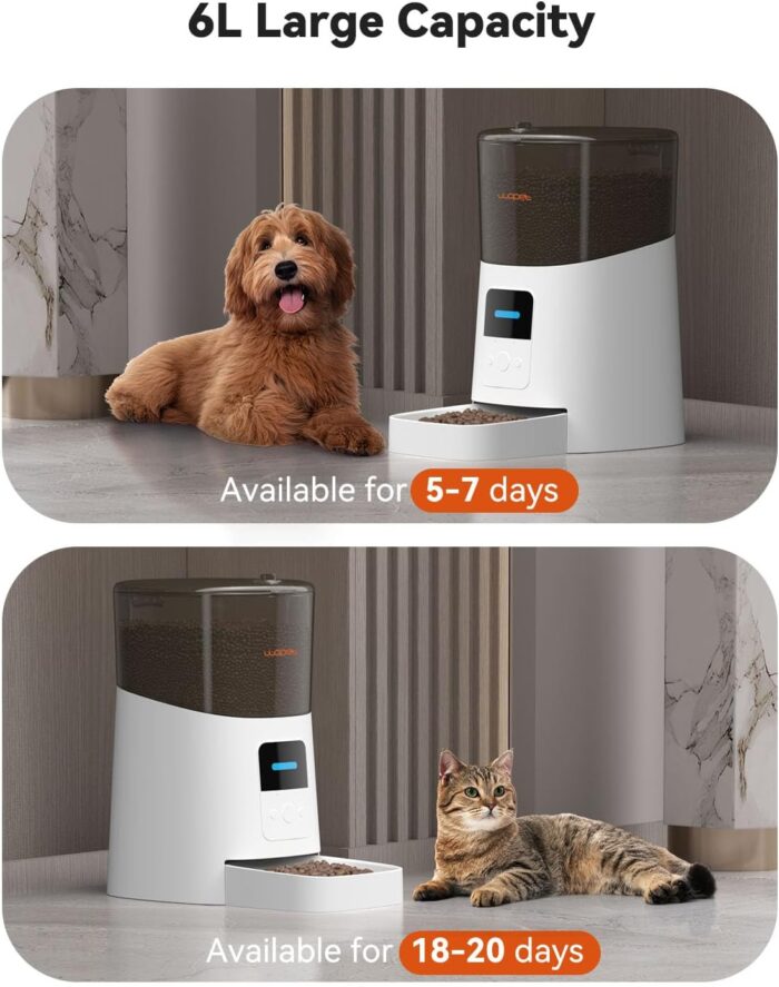 WOPET 6L Automatic Cat Feeder, WiFi Automatic Dog Feeder with APP Control for Remote Feeding, Automatic Cat Food Dispenser with Low Food Sensor and Voice Recorder, Up to 15 Meals Per Day - Image 4