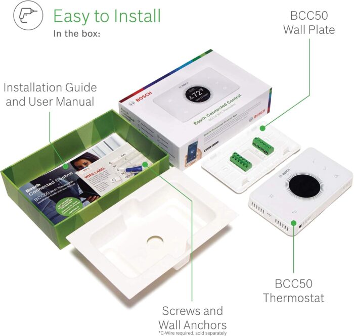 Bosch Thermotechnology Bosch Connected BCC50 Wi-Fi Thermostat-Compatible with Alexa and Google Assistant, All-in-One, Touch Screen, Safety Control, Smart Home, White - Image 4