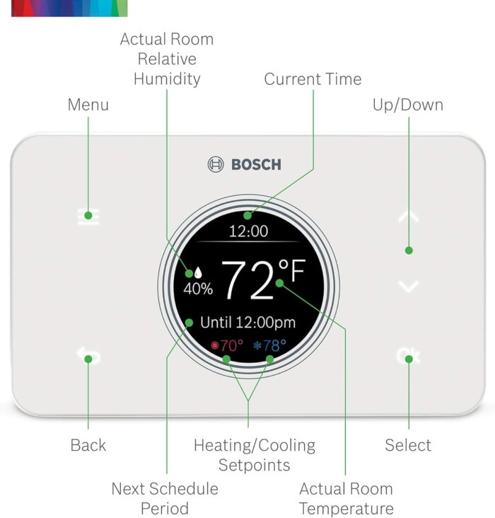 Bosch Thermotechnology Bosch Connected BCC50 Wi-Fi Thermostat-Compatible with Alexa and Google Assistant, All-in-One, Touch Screen, Safety Control, Smart Home, White - Image 6