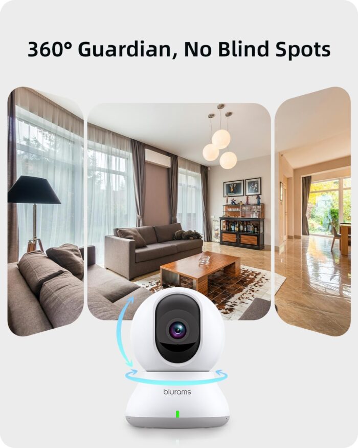 blurams Indoor Camera 2K, Cameras for Home Security 5GHz, 360° Pet Camera w/Motion Tracking, Phone App, 2-Way Audio, IR Night Vision, Siren, Works with Alexa & Google Assistant - Image 4