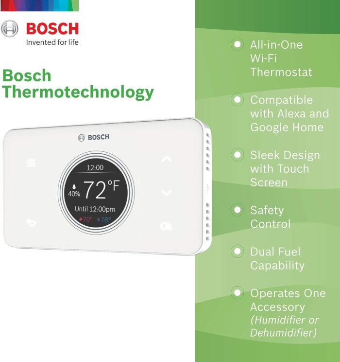 Bosch Thermotechnology Bosch Connected BCC50 Wi-Fi Thermostat-Compatible with Alexa and Google Assistant, All-in-One, Touch Screen, Safety Control, Smart Home, White - Image 2