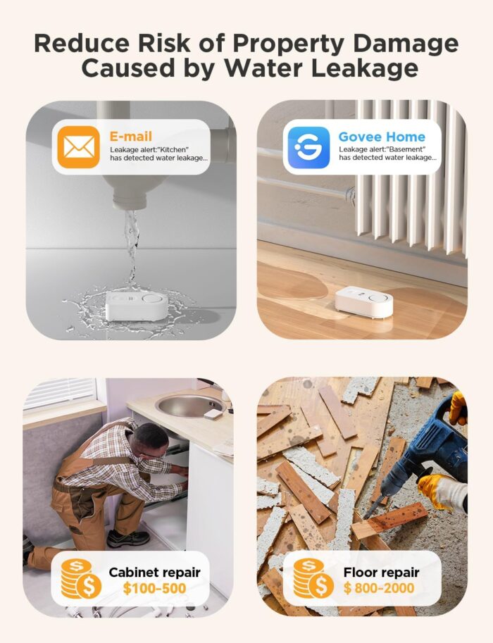 Govee WiFi Water Sensor 2 Pack, 100dB Adjustable Alarm and App Notifications, Leak and Drip Alerts by Email, Detector for Home, Bedrooms, Basement, Kitchen, Bathroom, Laundry(Not Support 5G WiFi) - Image 6