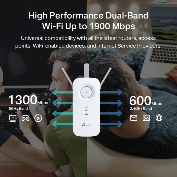 TP-Link AC1900 WiFi Extender (RE550), Covers Up to 2800 Sq.ft and 35 Devices, 1900Mbps Dual Band Wireless Repeater, Internet Booster, Gigabit Ethernet Port - Image 2