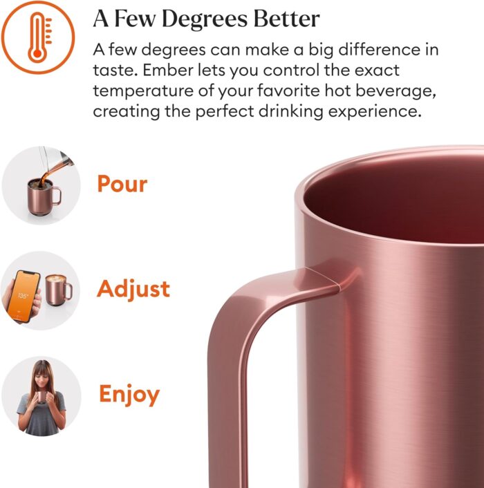 Ember Temperature Control Smart Mug 2, 10 Oz, App-Controlled Heated Coffee Mug with 80 Min Battery Life and Improved Design, Rose Gold - Image 6