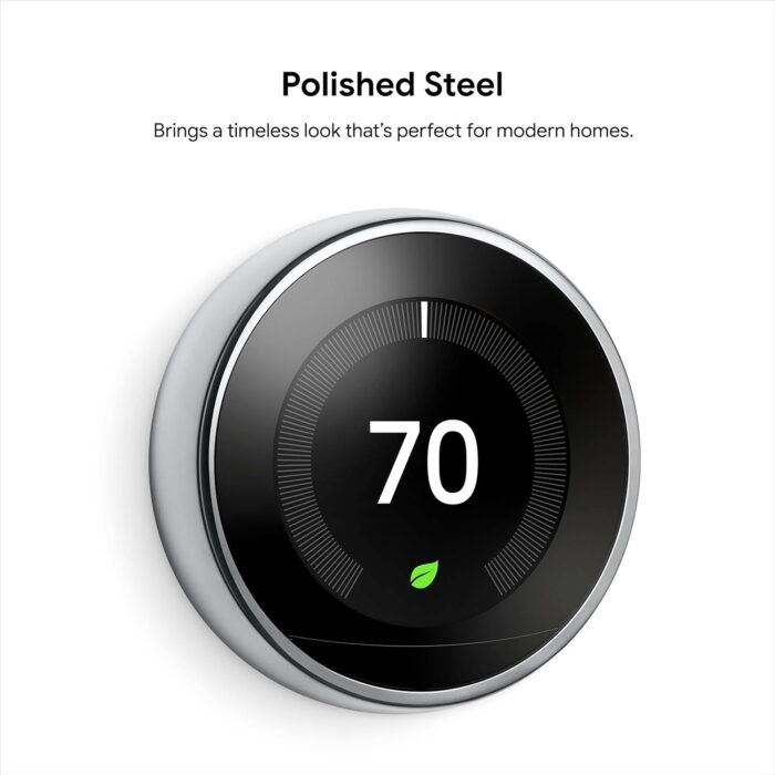 Google Nest Learning Thermostat - 3rd Gen (2015) - Programmable Smart Thermostat for Home - Works with Alexa - Polished Steel - Image 2