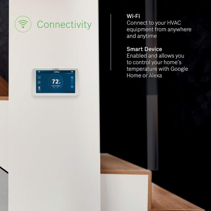 Bosch Large 5-Inch Full-Color Touch Screen Sleek Easy Setup Connected Control Smart Phone Wi-Fi Thermostat for 24V HVAC Systems with Bosch Connected Control App - Image 3