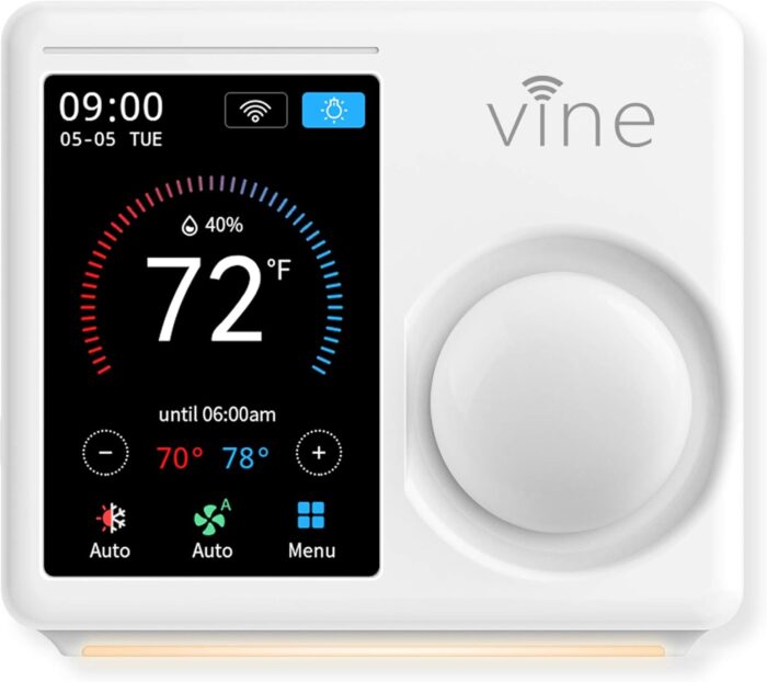 Vine TJ-610E Wi Fi 7 Day and 8 Period Programmable 5th Generation Smart Home Thermostat, Compatible with Amazon Alexa, Google Assistant, and Vine App