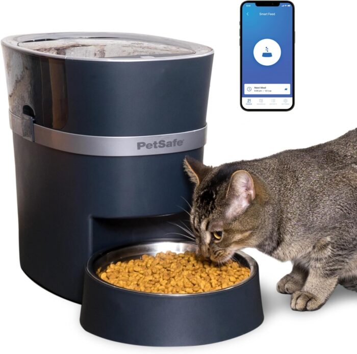 PetSafe Smart Feed Pet Feeder, Automatic Cat Feeder, Automatic Dog Feeder with App, Compatible with Alexa, Apple, Android, Backup Batteries for Power Outage, Black