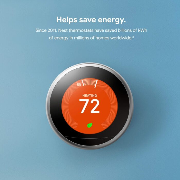 Google Nest Learning Thermostat - 3rd Gen (2015) - Programmable Smart Thermostat for Home - Works with Alexa - Polished Steel - Image 3