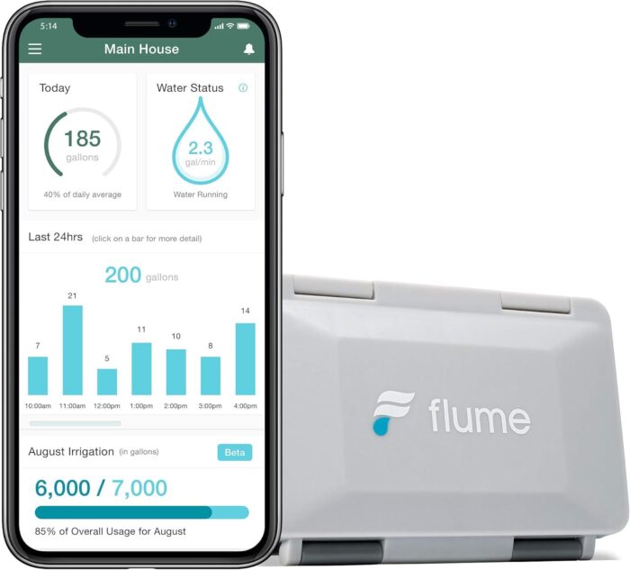 Flume 2 Smart Home Water Monitor and Leak Detector – Real-Time Water Usage Tracking, Easy Installation, No Plumbing Required