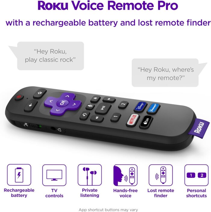 D&H Distributing 129886 Roku Voice Remote Pro with TV Controls Black - Image 2