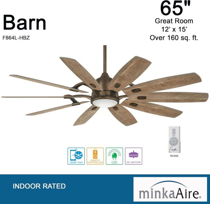 MINKA-AIRE F864L-HBZ Barn 65 Ceiling Fan with LED Light and DC Motor, Brown Heirloom Bronze Finish - Image 4