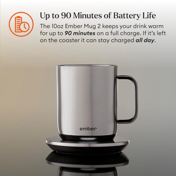 Ember Temperature Control Smart Mug 2, 10 Oz, App-Controlled Heated Coffee Mug with 80 Min Battery Life and Improved Design, Stainless Steel - Image 3