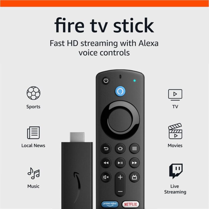 Amazon Fire TV Stick, sharp picture quality, fast streaming, free & live TV, Alexa Voice Remote with TV controls