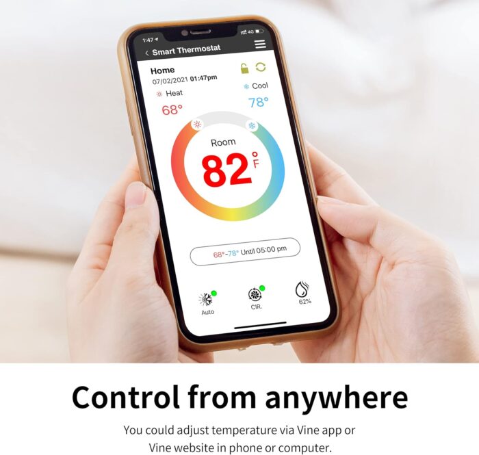 Vine TJ-610E Wi Fi 7 Day and 8 Period Programmable 5th Generation Smart Home Thermostat, Compatible with Amazon Alexa, Google Assistant, and Vine App - Image 3