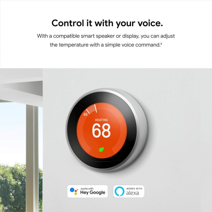 Google Nest Learning Thermostat - 3rd Gen (2015) - Programmable Smart Thermostat for Home - Works with Alexa - Polished Steel - Image 13