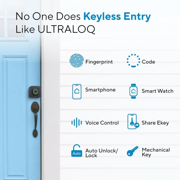 ULTRALOQ Smart Lock U-Bolt Pro, 7-in-1 Fingerprint Keyless Entry Door Lock with App Control, Anti-peep Keypad, Auto Unlock, Auto Lock, IP65 Waterproof - Image 7