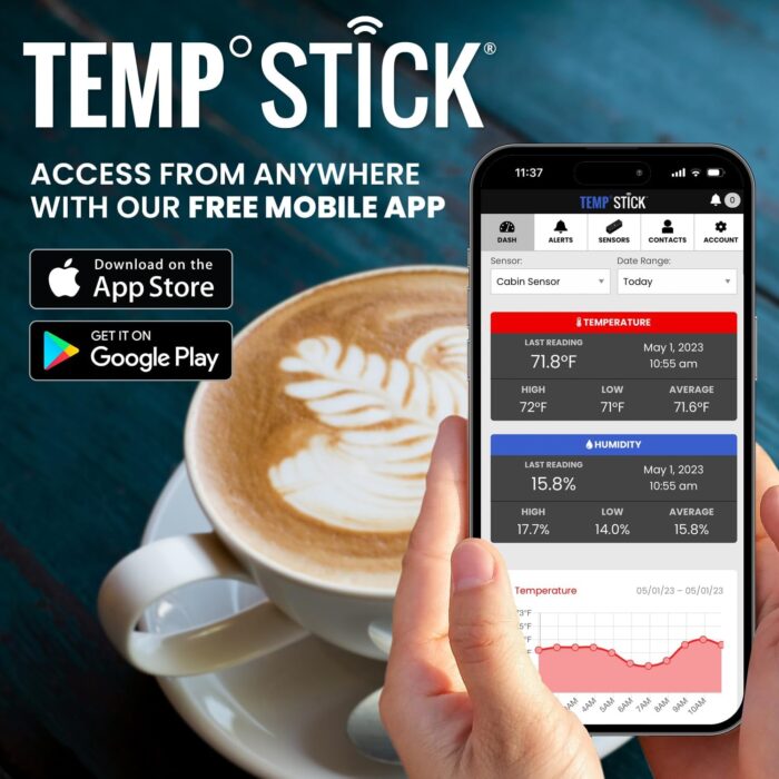 Temp Stick Remote WiFi Temperature & Humidity Sensor, Data Logger. No Subscription. 24/7 Monitor, Unlimited Text, App & Email Alerts. Made in America. Use with Alexa, IFTTT. Monitor Anywhere, Anytime - Image 5