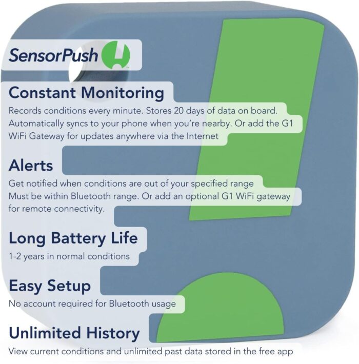 HT1 Smart Digital Temperature and Humidity Sensor for iPhone, Android, Optional G1 WiFi Gateway. Use Anywhere Indoor, Outdoor, Greenhouse, Refrigerator, Freezer Thermometer Mini Hygrometer - Image 3