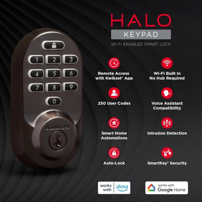 Kwikset Halo Wi-Fi Smart Lock, Keyless Entry Door Deadbolt, Geofence Auto-Unlock, Grade AAA Certified, No Hub Easy Install, Venetian Bronze Lifetime Finish Warranty, Backlit Keypad - Image 10