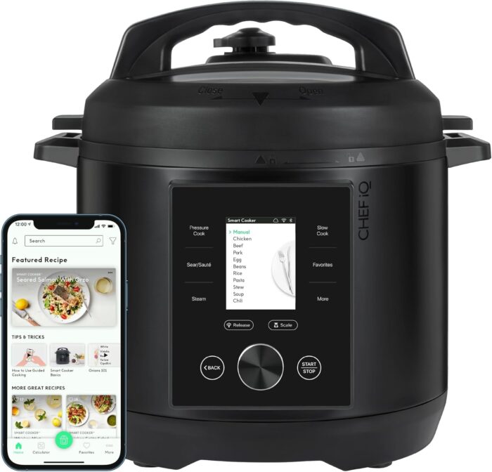 CHEF iQ Smart Pressure Cooker 10 Cooking Functions & 18 Features, Built-in Scale, 1000+ Presets & Times & Temps w/App for 600+ Foolproof Guided Recipes, Rice & Slow Electric MultiCooker, 6 Qt