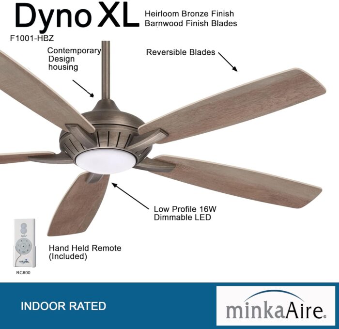 Minka Aire F1001-HBZ Dyno XL 60" Ceiling Fan with LED Light & Remote, Heirloom Bronze - Image 2
