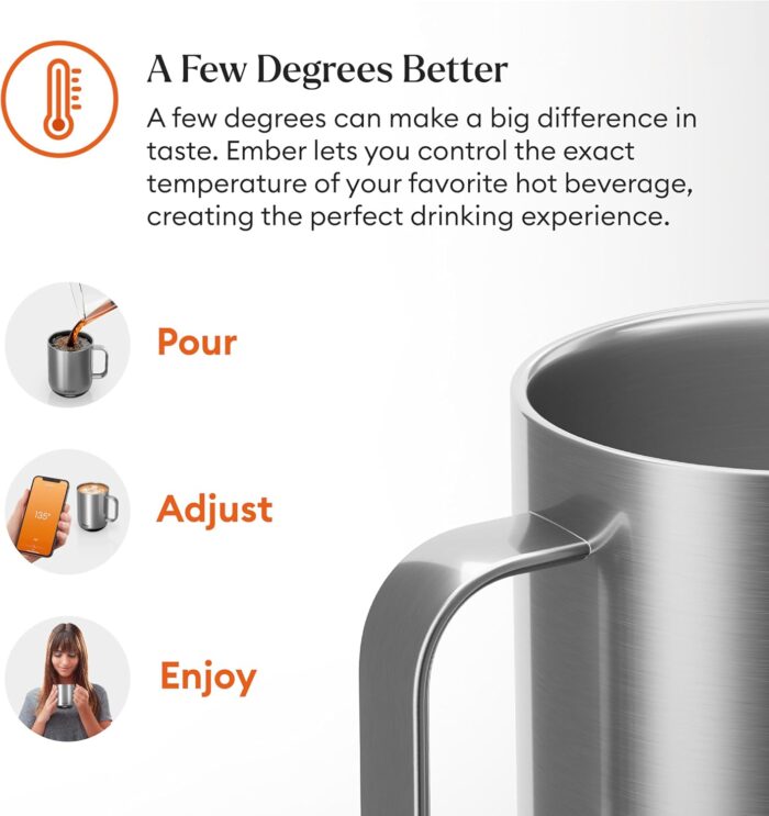 Ember Temperature Control Smart Mug 2, 10 Oz, App-Controlled Heated Coffee Mug with 80 Min Battery Life and Improved Design, Stainless Steel - Image 6