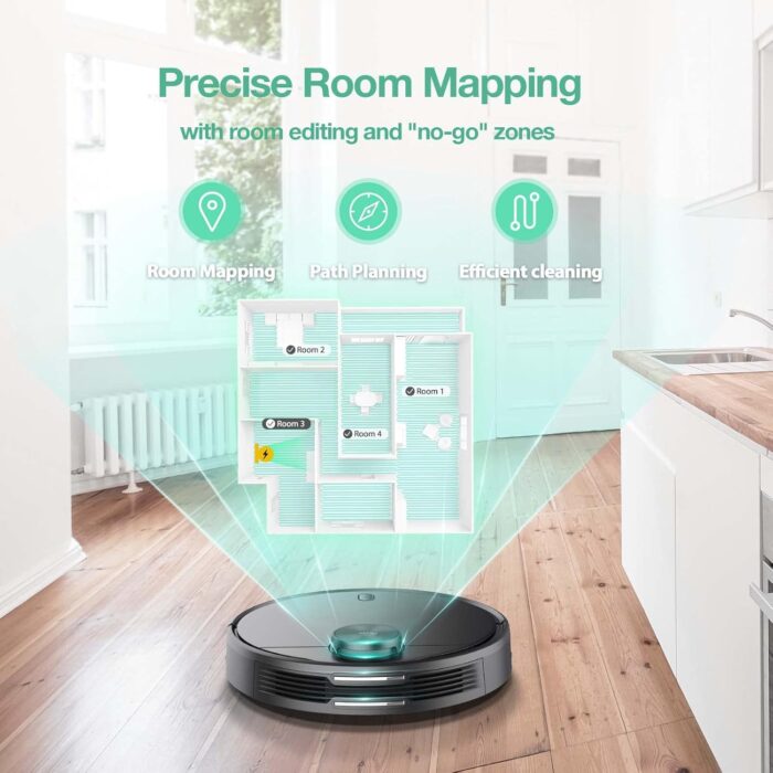 WYZE Robot Vacuum with LIDAR Mapping Technology, 2100Pa Suction, No-go Zone, Wi-Fi Connected, Self-Charging, Ideal for Pet Hair, Hard Floors and Carpets - Image 4