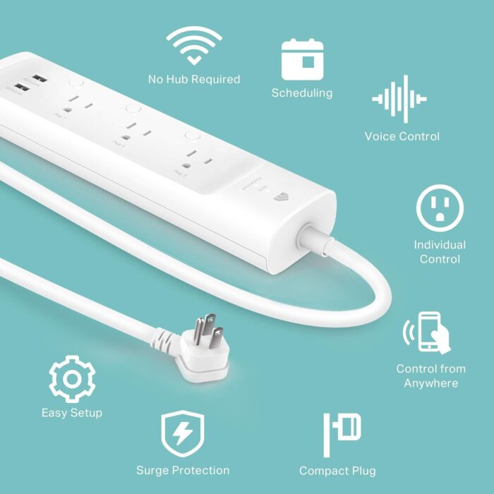 Kasa Smart Plug Power Strip KP303, Surge Protector with 3 Individually Controlled Smart Outlets and 2 USB Ports, Works with Alexa & Google Home, No Hub Required , White - Image 4