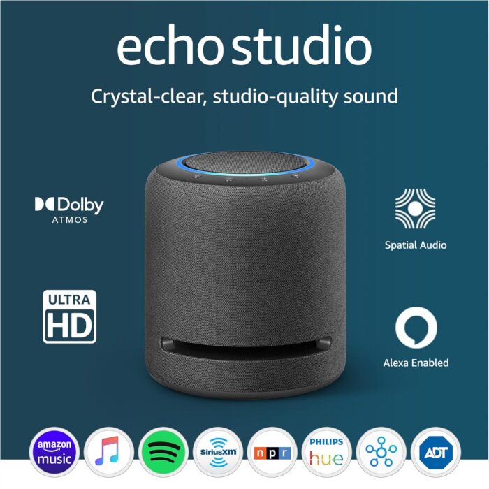 Amazon Echo Studio (newest model), Our best-sounding Alexa speaker, Perfect for living rooms, family rooms, and other large spaces, Charcoal